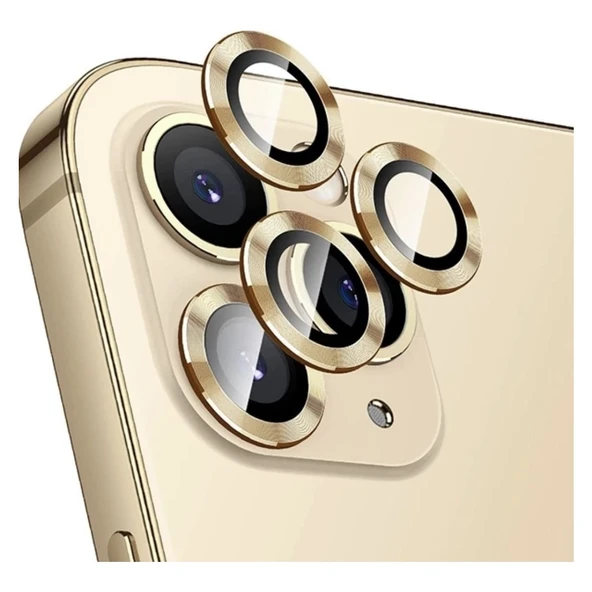 Apple iPhone 13 Pro Kamera Koruyucu Lens Mercek Metal Çerçeveli 3lü Set Gold Altın ürün görseli 1