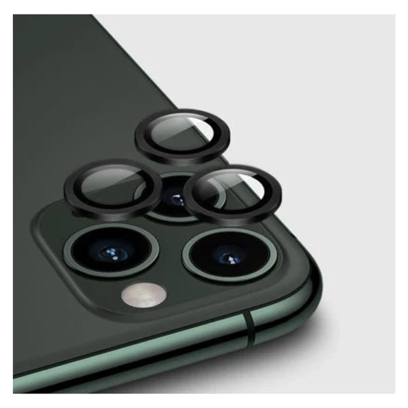 Apple iPhone 12 Pro Max Kamera Koruyucu Lens Mercek Metal Çerçeveli 3lü Set Siyah Black ürün görseli 1