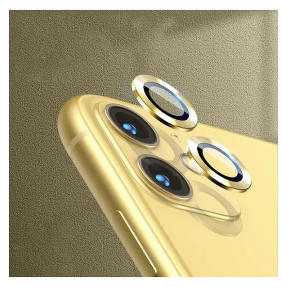 Apple iPhone 12 Kamera Koruyucu Lens Mercek Metal Çerçeveli 2li Set Gold Altın ürün görseli 1