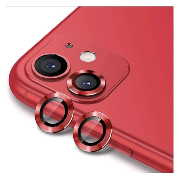 Apple iPhone 12 Mini Kamera Koruyucu Lens Mercek Metal Çerçeveli 2li Set Kırmızı Red ürün görseli 1