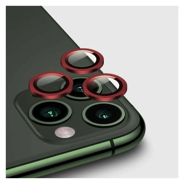 Apple iPhone 11 Pro Kamera Koruyucu Lens Mercek Metal Çerçeveli 3lü Set Kırmızı Red ürün görseli 1