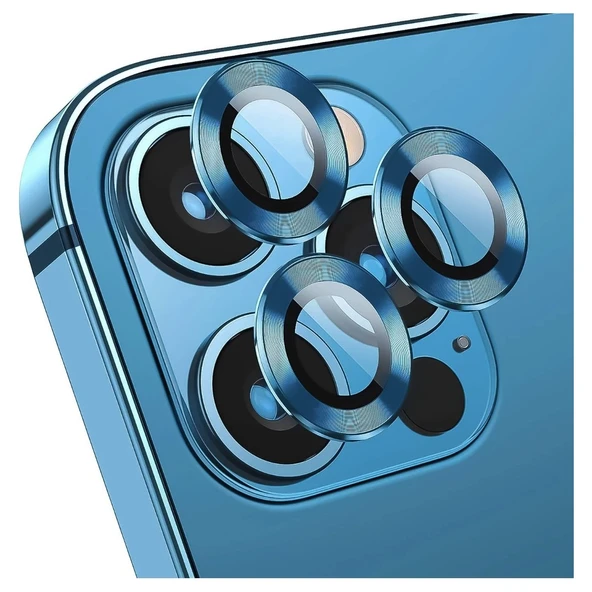 Iphone 14 Pro Kamera Koruyucu Lens Mercek Metal Çerçeveli 3lü Set Mavi Blue ürün görseli 1