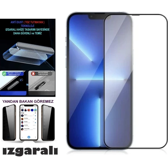 Iphone 12 Pro Max Hayalet Ekran Koruyucu Toz Filitreli Izgaralı Tam Kaplayan Kırılmaz Cam ürün görseli 1