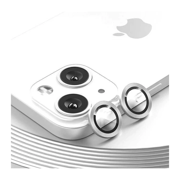 Iphone 14 Plus Kamera Koruyucu Lens Mercek Metal Çerçeveli 2li Set Gümüş Gri Silver ürün görseli 1