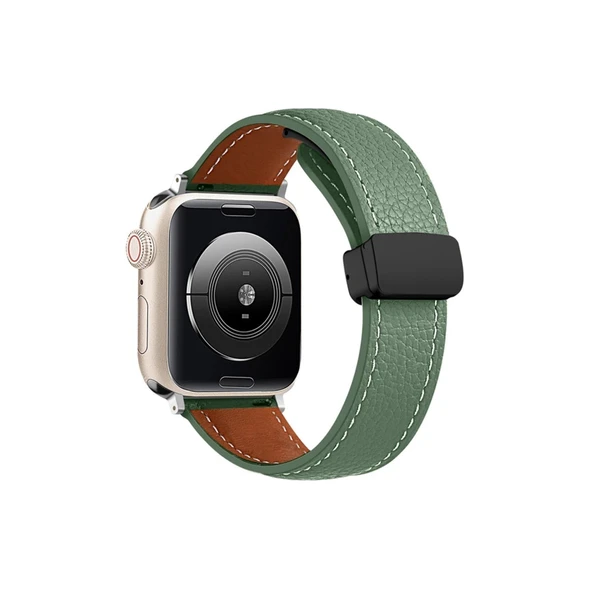 Apple Watch 42mm Kr414 Daks Deri Kordon - Koyu Yeşil ürün görseli 1