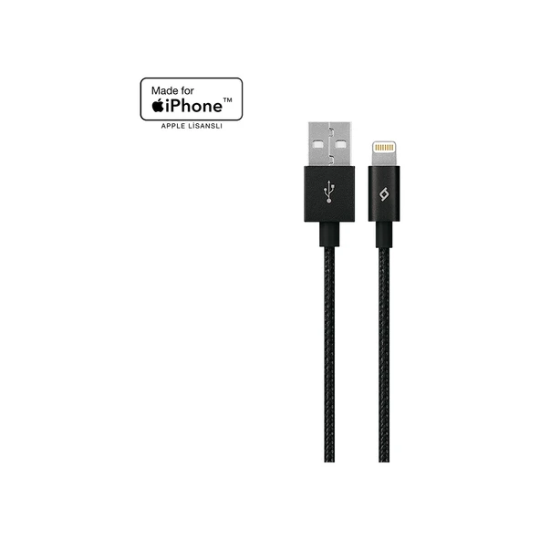 AlumiCable MFI Apple Lightning Şarj Kablosu Siyah ürün görseli 1