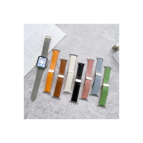 Apple Watch 38mm Kr414 Daks Deri Kordon - Pembe - Resim 3