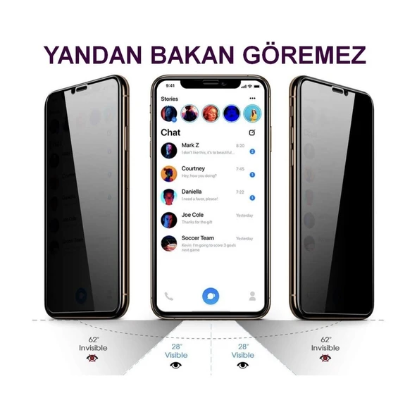 Omix X400 Hayalet Ekran Koruyucu Privacy Gizli Tam Kaplayan Kırılmaz Cam ürün görseli 1