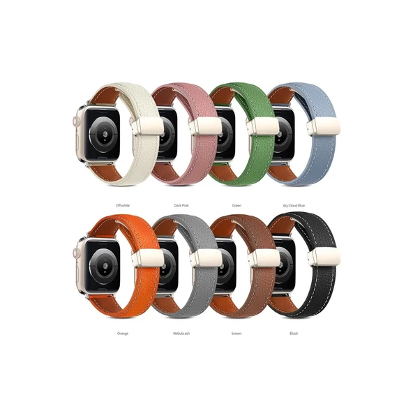 Apple Watch 38mm Kr414 Daks Deri Kordon - Pembe - Resim 2