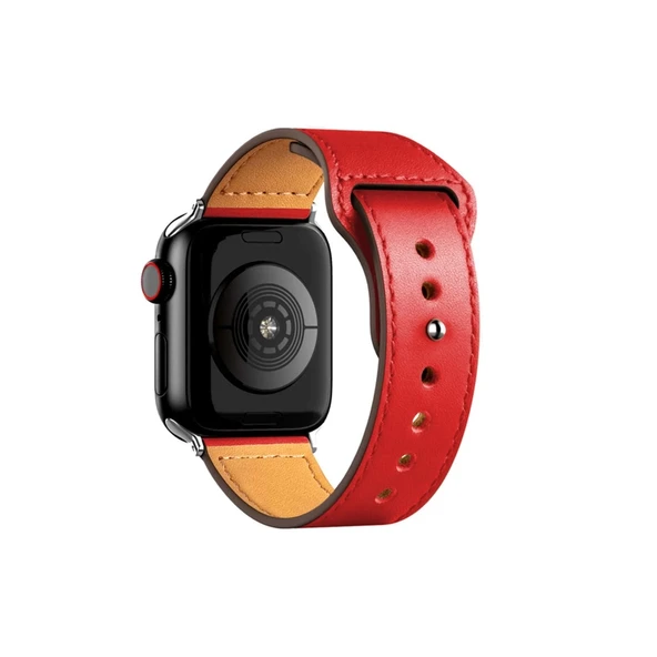 Apple Watch 42mm Kr415 Luaz Deri Kordon - Kırmızı ürün görseli 1