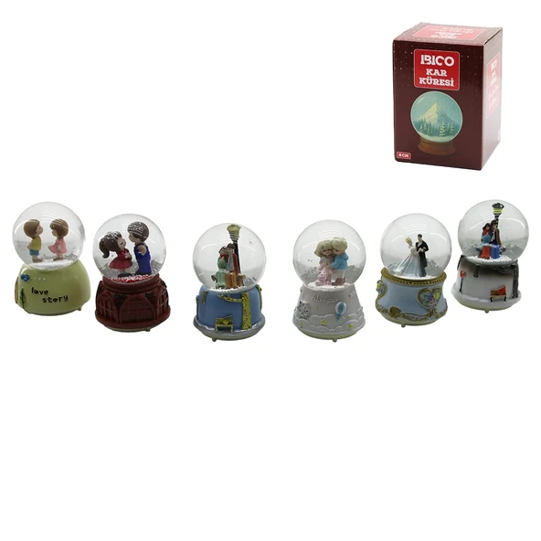 ORTA BOY - 8CM PİLLİ - IŞIKLI MÜZİKLİ KAR KÜRESİ CAM İNSAN FİGÜRLÜ - DESEN MİX RENKLİ HERHANGİ BİR TANESİ GÖNDERİLİR (4741) ürün görseli 1