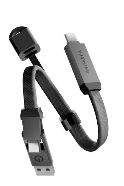 Energea Sheath Key 15cm 60W 2in1 Type-C to Type-C ve USB-A Hızlı Şarj Kablo - Gümüş ürün görseli 1