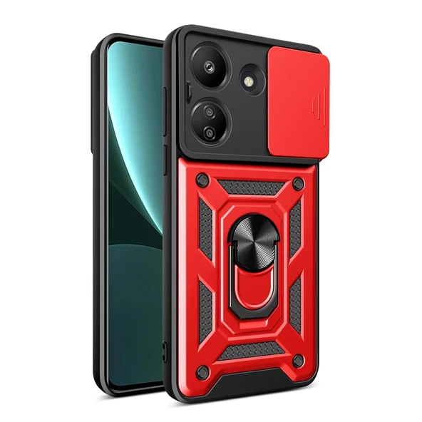 Xiaomi Redmi 13c Kılıf Pars Lens Yüzüklü Silikon - Kırmızı ürün görseli 1