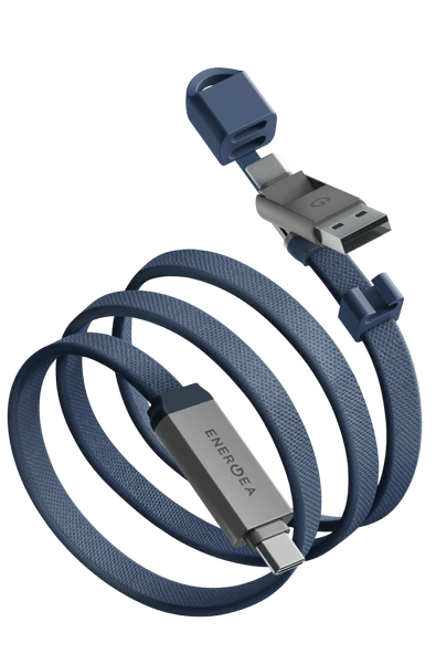 Energea Sheath Travel 1.2M 60W 2in1 Type-C to Type-C ve USB-A Hızlı Şarj Kablo - Mavi ürün görseli 1