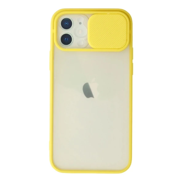 İphone 12 Kılıf Palm Buzlu Kamera Sürgülü Silikon - Sarı ürün görseli 1