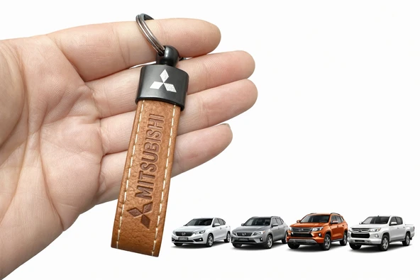 Mitsubishi Suni Deri Anahtarlık Şık Tasarım Dayanıklı Kahverengi 1 Adet ürün görseli 1
