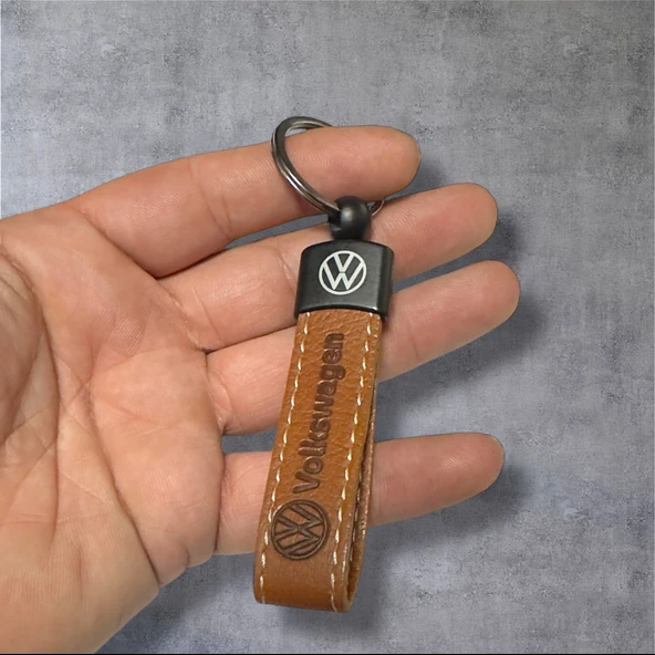 Volkswagen Yazılı Ve Logolu Anahtarlık Kahverengi SUNİ DERİ 1 ADET ürün görseli 1