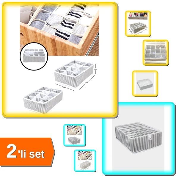 Pratik 12 Bölmeli Çekmece Düzenleyici + Akordiyon 8 Gözlü Organizer 2li Set E7F8G9 ürün görseli 1