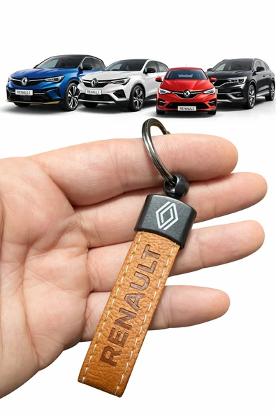 Renault Ve Logolu Anahtarlık SUNİ Deri (KAHVERENGİ) ürün görseli 1