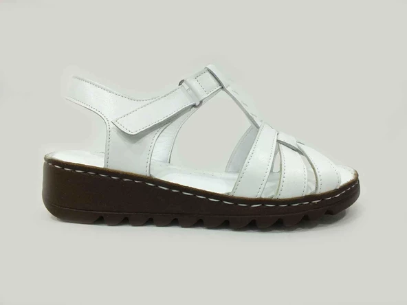 Marine Shoes Hakiki Deri Kadın Sandalet Beyaz 86 017 ürün görseli 1