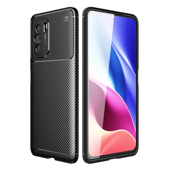 Xiaomi Poco F3 Kılıf Auto Focus Karbon Kapak - Siyah ürün görseli 1