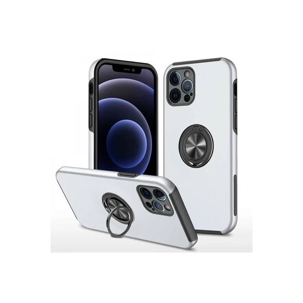 İphone 12 Pro Kılıf Elit Yüzüklü Kapak - Gümüş ürün görseli 1