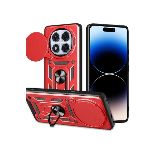 Xiaomi Redmi Note 14 Pro Plus Kılıf Pars Lens Yüzüklü Silikon - Kırmızı ürün görseli 1