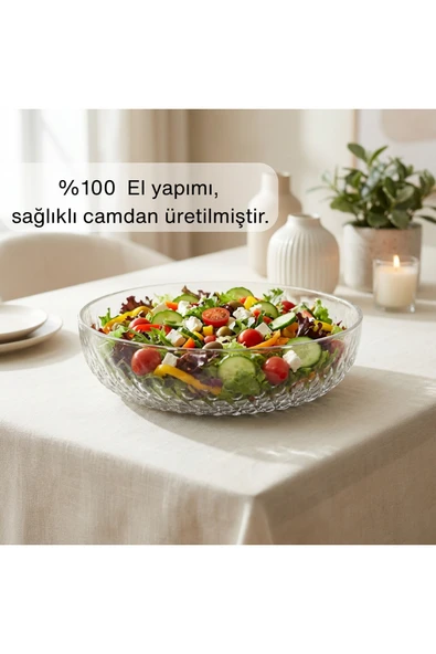 Selen Concept İnci Model El Yapımı Cam Salata ve Meyve Kasesi Tekli ürün görseli 1