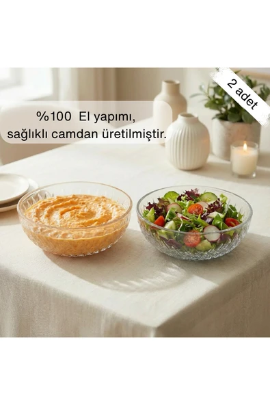 Selen Concept İnci Model El Yapımı Cam Salata ve Meyve Kasesi 2'li Set ürün görseli 1