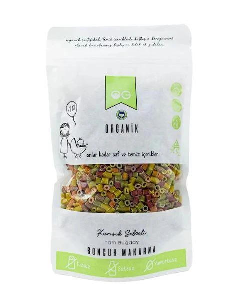 OG ORGANİK KARIŞIK SEBZELİ TAM BUĞDAY BONCUK MAKARNA 200 GR ürün görseli 1