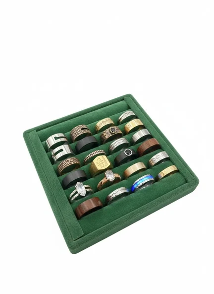Süet Kumaş Yeşil Renk 15 cm / 15 cm Yüzük Sergileme Standı ürün görseli 1