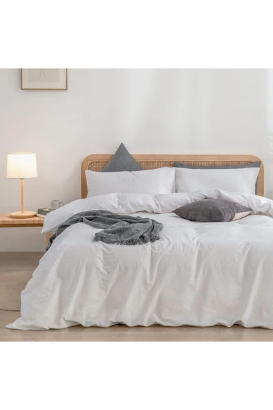 Sheri Home Tekstil Pure Beyaz Çift Kişilik Nevresim Seti(YORGAN KILIFI 2 Lİ YASTIK KILIFI) %100 OtelPamukty6655888 ürün görseli 1
