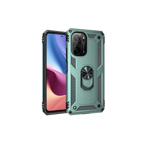 Xiaomi Poco F3 Kılıf Sofya Yüzüklü Silikon Kapak - Yeşil ürün görseli 1