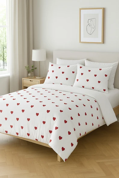 Sheri Home Kalp Lastikli Çarşaflı Çift Kişilik Nevresim Takımı ürün görseli 1