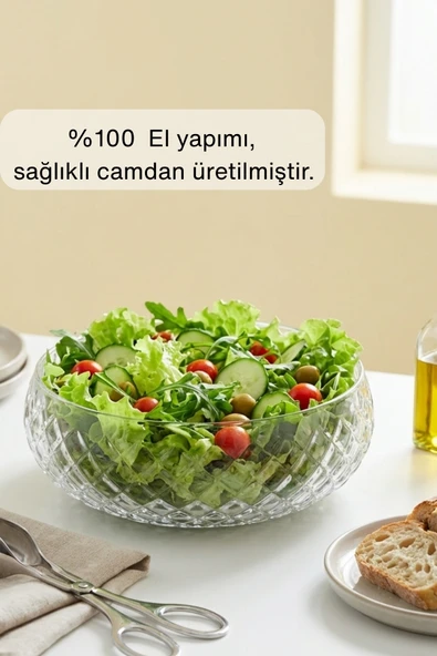 Selen Concept Kafes Model El Yapımı Orta Boy Cam Salata Kasesi ürün görseli 1