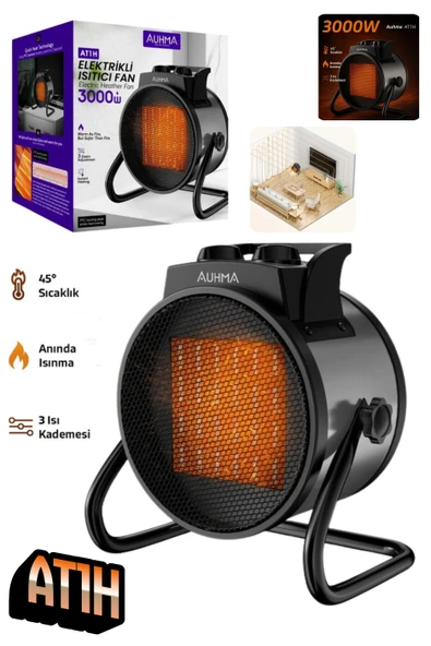 AUHMA AT1H 3000W Elektrikli Isıtıcı Fan 3 Kademeli Ayar, Sessiz PTC Isıtma Teknolojisi ürün görseli 1