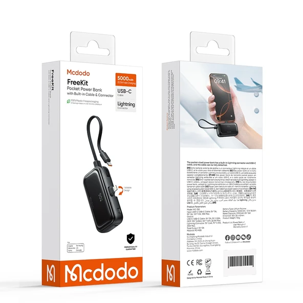 Mcdodo MC-7800 5000mAh iPhone Girişli 22.5W Dahili Kablolu Powerbank ürün görseli 1