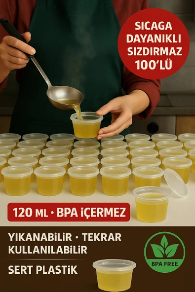 100’lü Set-120 ml Kendinden Kapaklı Şeffaf Sosluk – Sızdırmaz, Sıcağa Dayanıklı, Tekrar Kullanılabilir ürün görseli 1