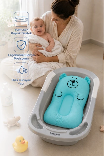 Babyjem Sevimli Kedi Köpüklü Bebek Banyo Küvet Yatağı Mavi (Straforlu - Suda Batmaz) ürün görseli 1