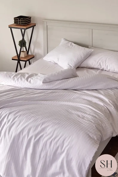 Sheri Home Tekstil Lüks Otel Nevresim Takımı 83 Tel Çift Kişilik Çizgili Saten  2 Adet Yastık kılıfı ürün görseli 1