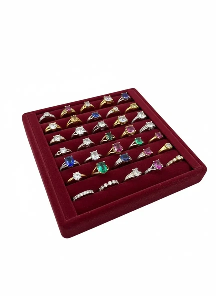 Süet Kumaş Bordo Renk 15 cm / 15 cm Yüzük Sergileme Standı ürün görseli 1