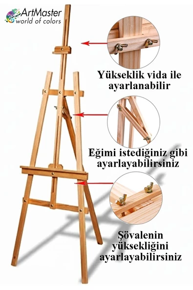 Ahşap Şövale 175 Cm 1 Adet Ahşap Çam Resim Şovelesi Ressam Sehpası Ayarlanabilir Tuval Resim Şövalyesi ürün görseli 1