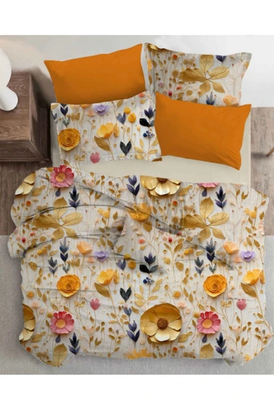 Sheri Home Tekstil 3D Bouquet Pure Nevresim Seti %100PamukSHERİ888NEW202521 ürün görseli 1