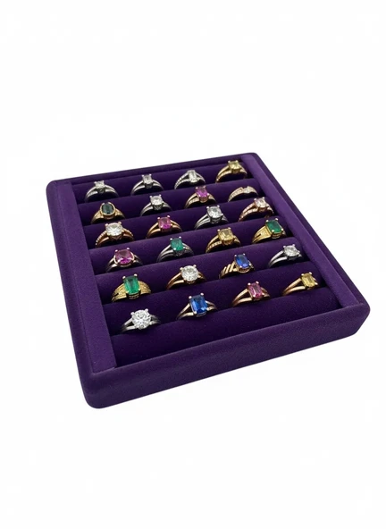 Süet Kumaş Mor Renk 15 cm / 15 cm Yüzük Sergileme Standı ürün görseli 1