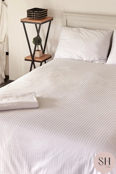 Sheri Home Tekstil Lüks Otel Çift Kişilik Nevresim Seti 83 Tel Çizgili Saten 2 Adet Yastık Kılıfı Dahil558855 ürün görseli 1