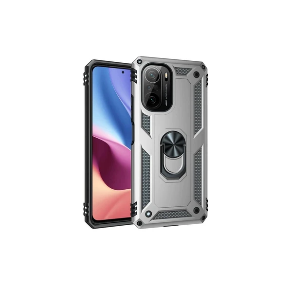Xiaomi Poco F3 Kılıf Sofya Yüzüklü Silikon Kapak - Gümüş ürün görseli 1
