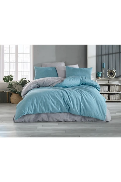 Sheri Home Tekstil Yeni Desenler Vintage Ranforce Çift Kişilik Nevresim Takımı One Size Happy Blue Ca90422 ürün görseli 1