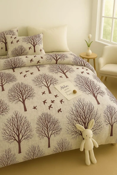 Sheri Home Tekstil YENİ Cotton Kahvereingi Ağaç Tek Kişilik Nevresim Seti ürün görseli 1