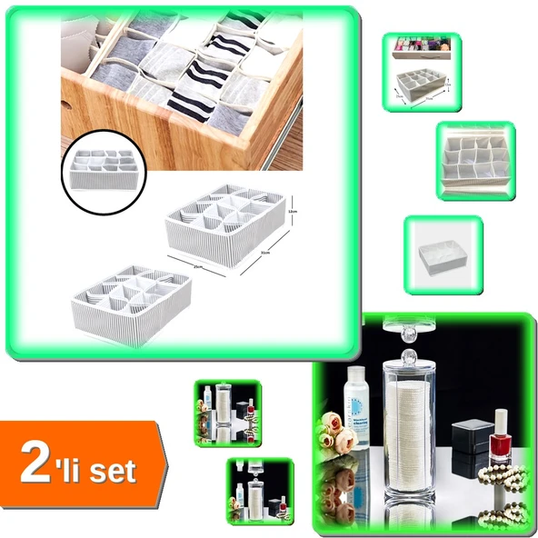 12 Bölmeli Pratik Çekmece Düzenleyici + Makyaj Pamuğu Organizeri - 2li Set B6U9B2 ürün görseli 1