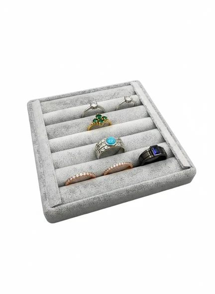 Süet Kumaş Gri Renk 15 cm / 15 cm Yüzük Sergileme Standı ürün görseli 1